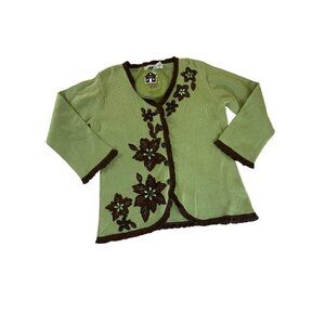 NWT Vintage Storybook Knits Green Floral Knit Button Front Cardigan - Large